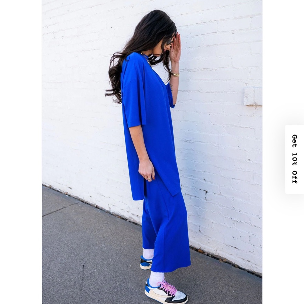 Dressed in LALA Lex Ribbed Playsuit in Royal Blue - Picture 2 of 4
